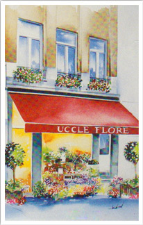 façade fleuriste Uccle Flore - Aquarelle